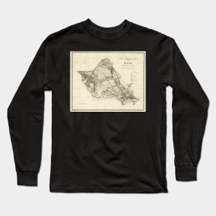 1900s Historical Oahu Map in Sepia Long Sleeve T-Shirt